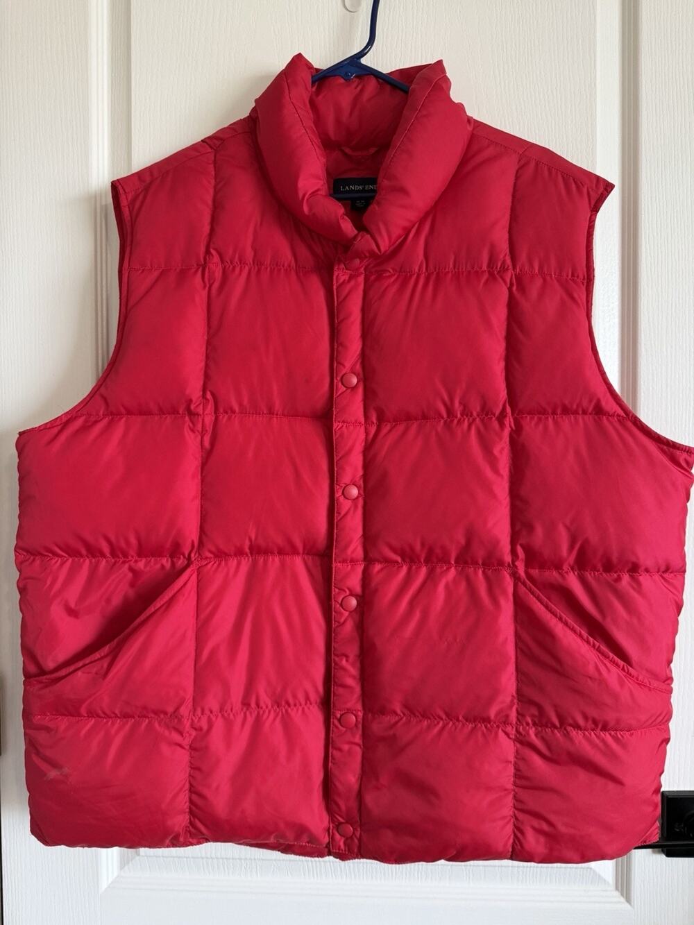 Lands End Mens Size XL 46-48 Red Snap On Goose Down Puffer Vest Jacket